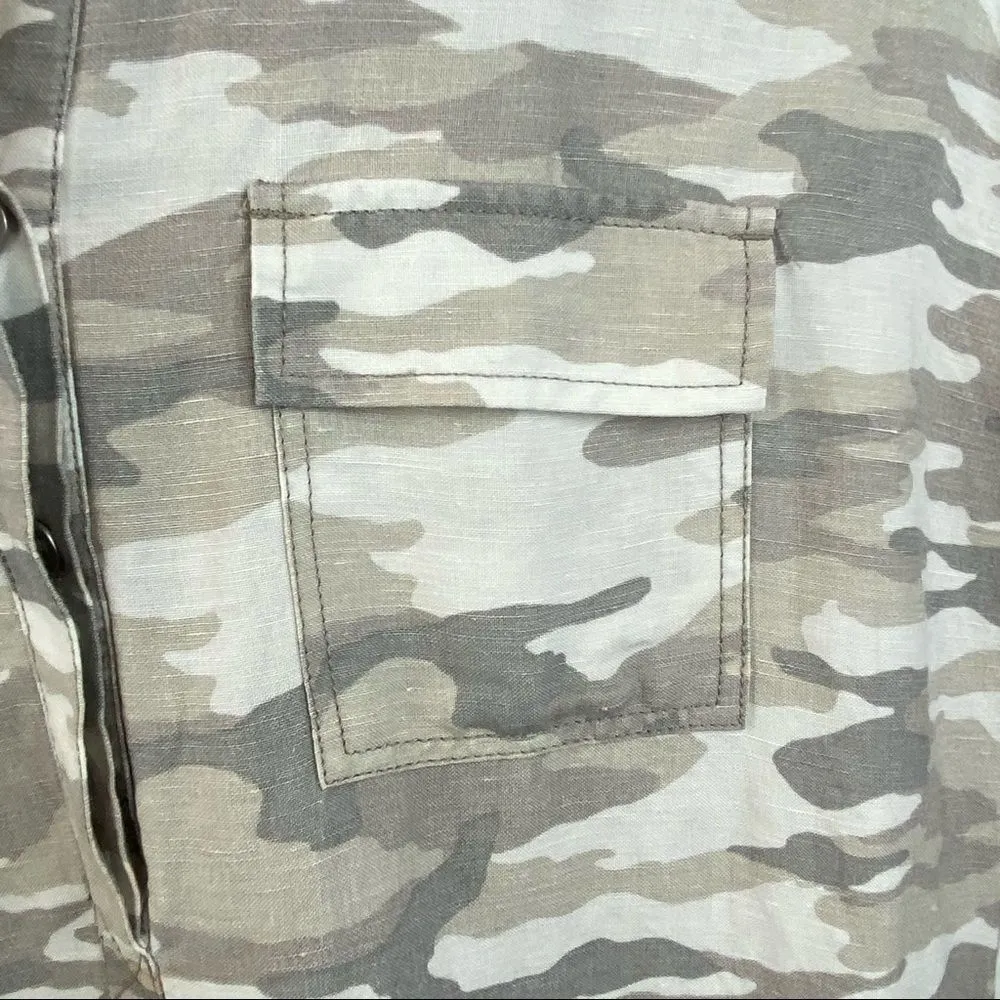 Vince Camuto Tan Belted Camouflage Roll Tab Sleeve Casual Mini Shirt Dress S - Image 8