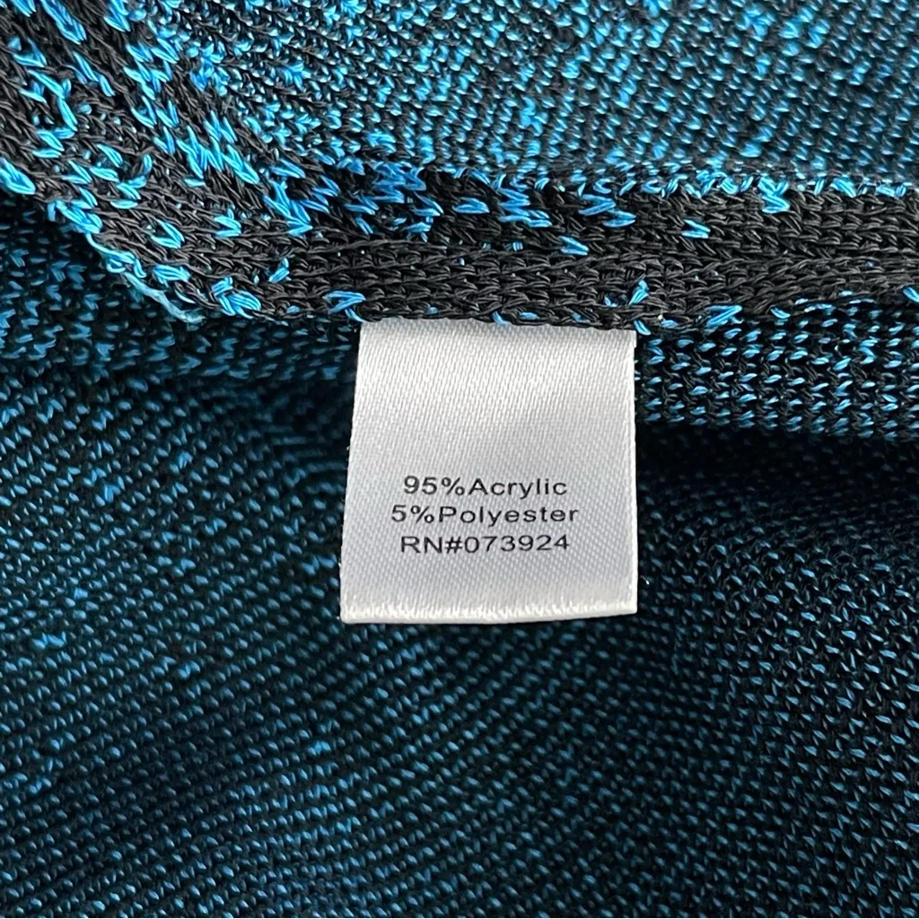 Ming Wang Abstract Acrylic Cardigan Sweater Jacket Women’s Size L Blue Black - Image 9