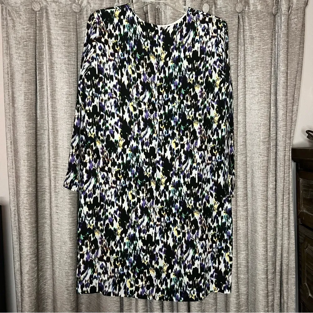 ERDEM Emma Wiggle Abstract Print Silk Mini Shift Dresss Black Size 4 - Image 7