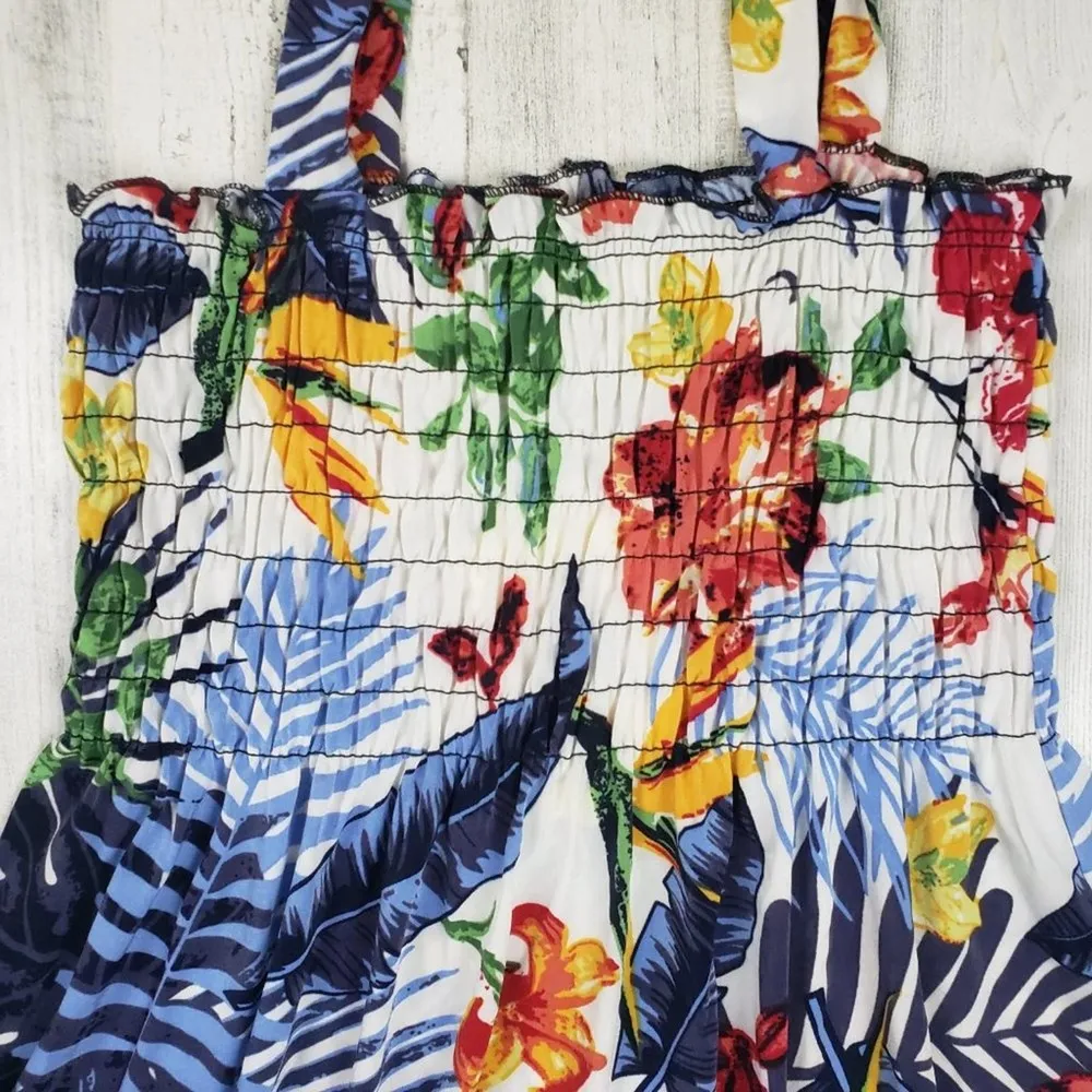 NWT Ace Fashions White Tropical Smocked Sundress Women’s Size Small - Image 3