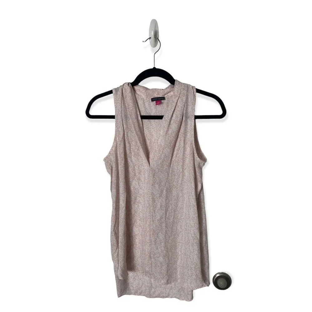 Vince Camuto Sleeveless Pink Blouse – Soft White Leaf Print, Lightweight Top Siz - Image 2