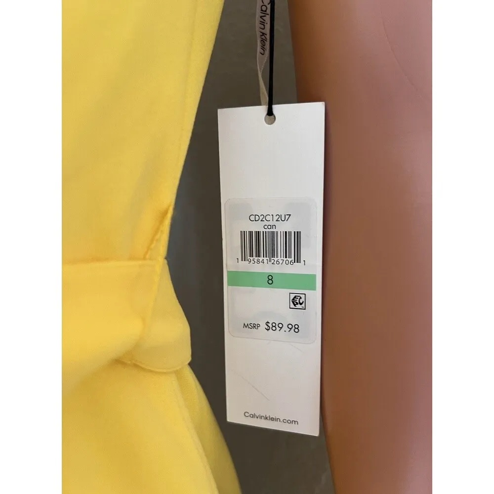 Calvin Klein Size 8 Short Sleeve Belted Ruffle Hem Wrap Mid Length Dress NEW - Image 3