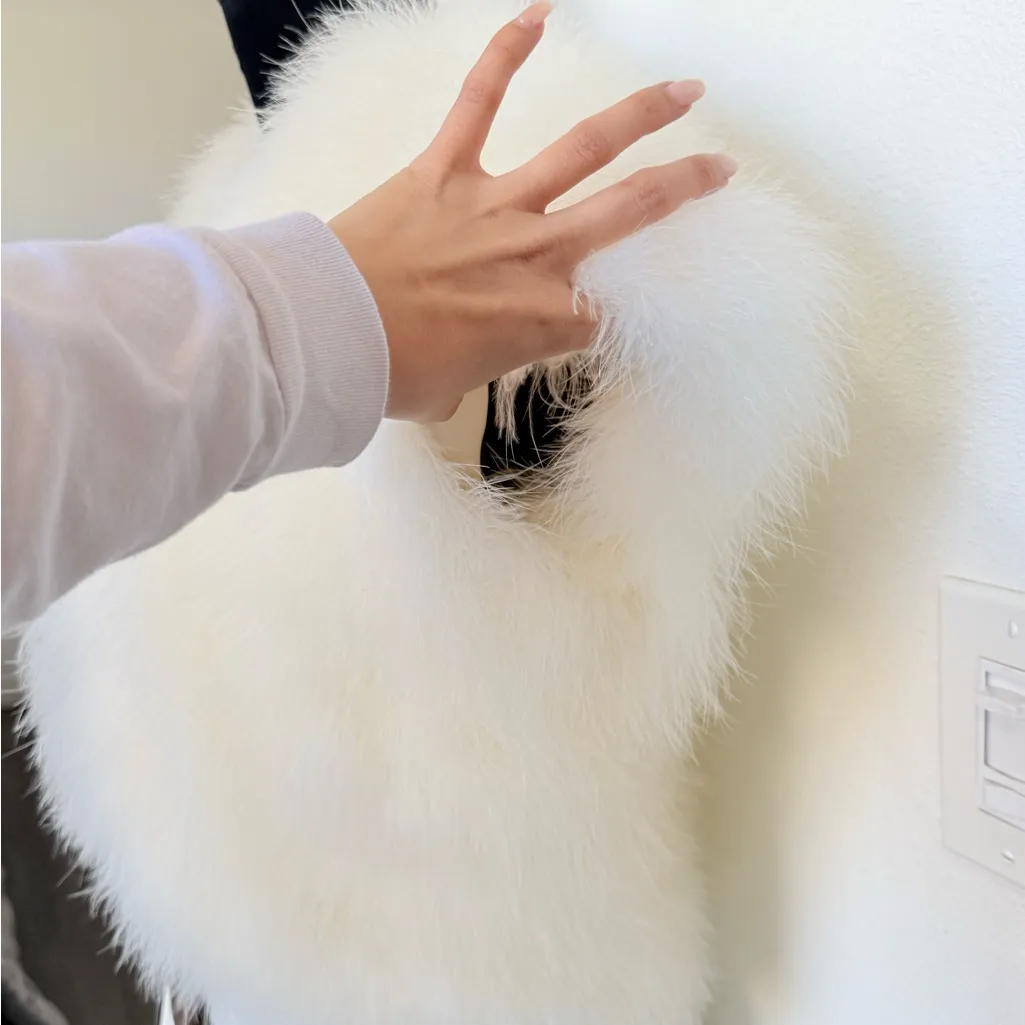 Vintage Ivory Feather Vest Cropped Glam Statement Layer White - Image 4