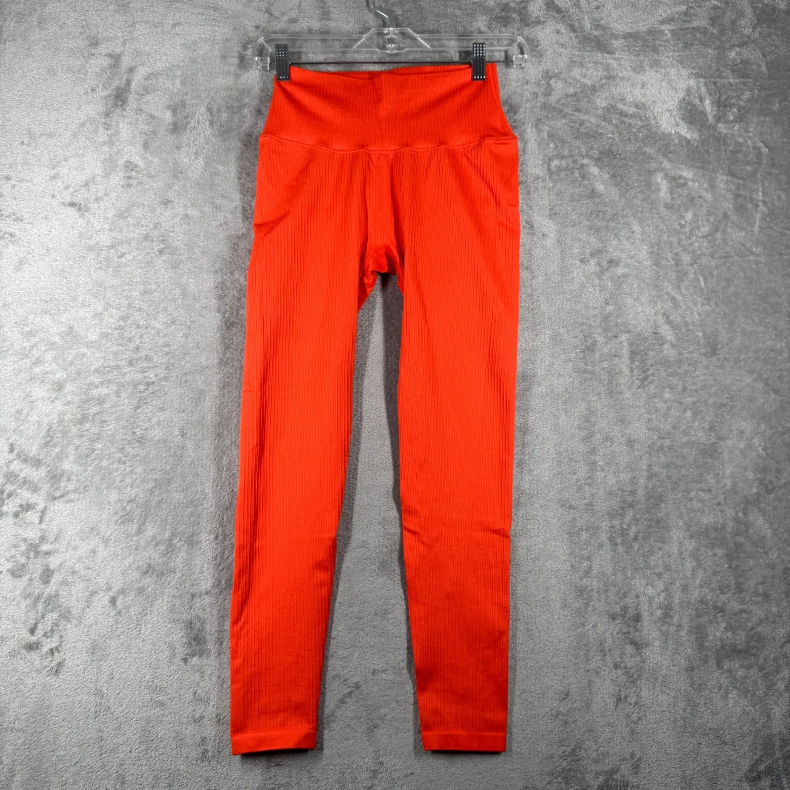 Balance Athletica Womens M Orange Ribbed High Rise Stretch Workout Yoga Leggings - Image 2