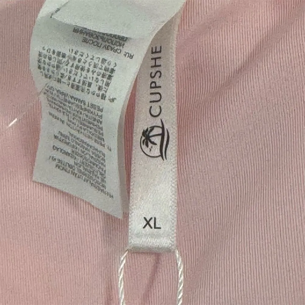 Cupshe Bikini Set XL Pink Ribbed Rainbow Bead Tie‎ Swim Retro Pool Barbie NWT - Image 8