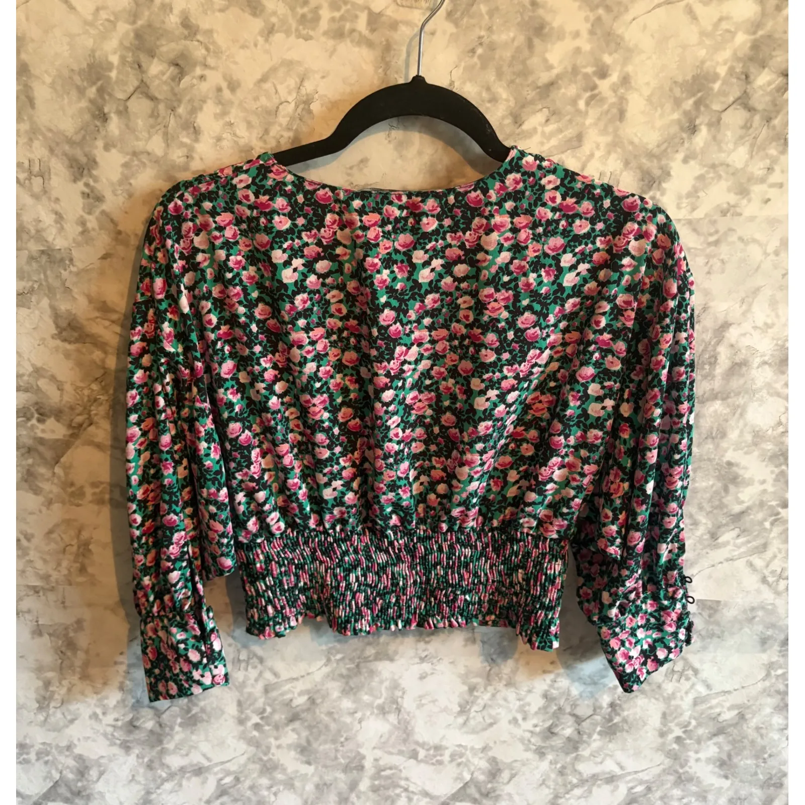 Zara Floral Print Long Sleeve Blouse Smocked Crop Top M‎ - Image 4