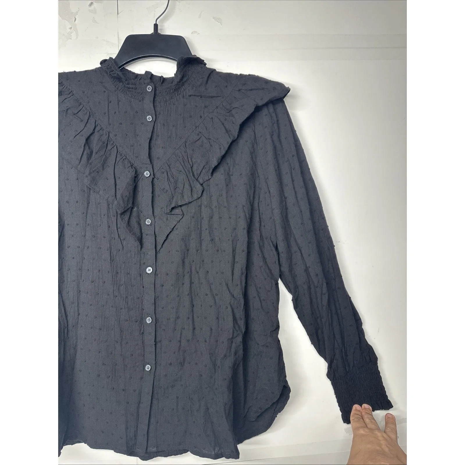 Loft Black Swiss Dot Ruffle Trim Long Balloon Sleeve Blouse Regencycore Size M Size M - Image 4