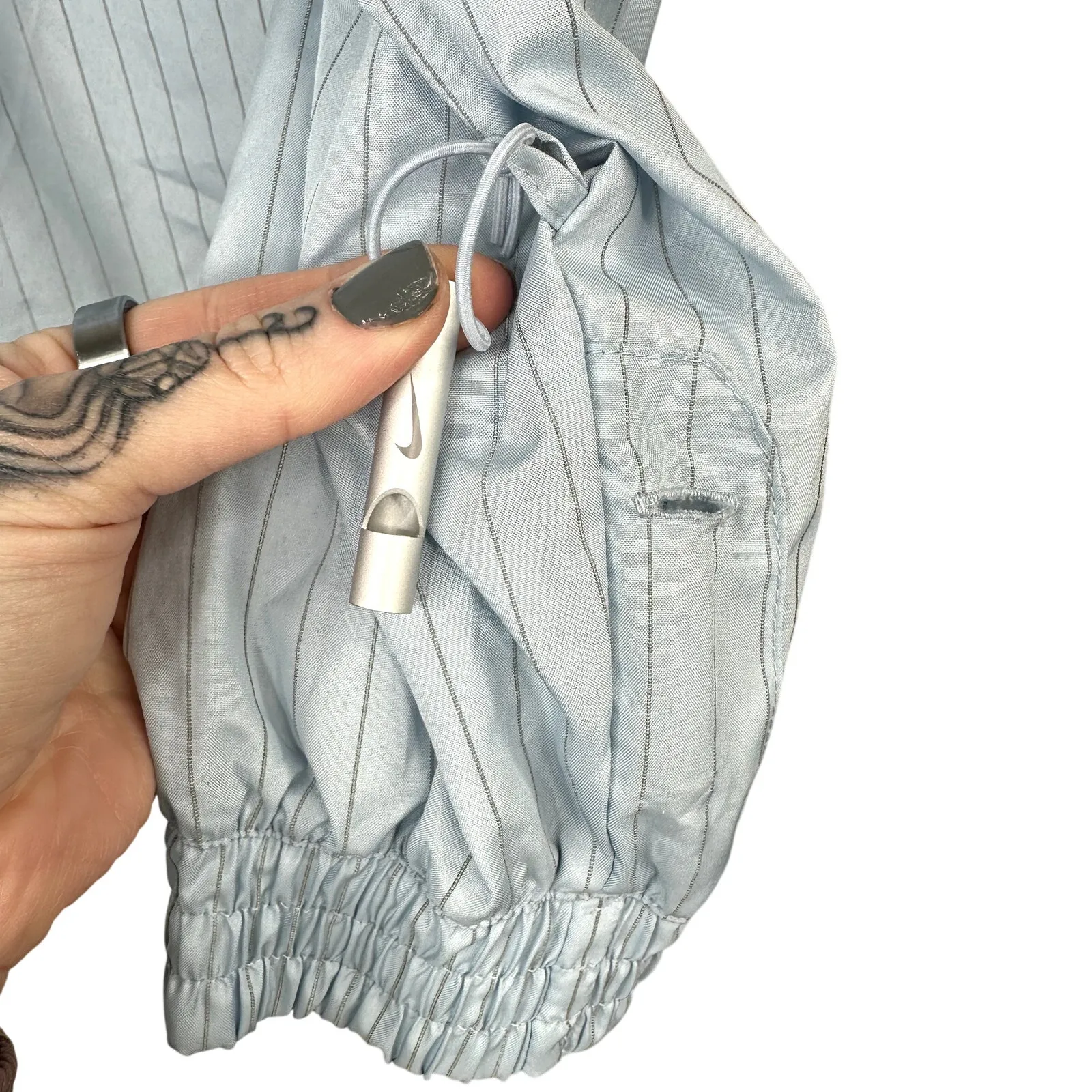 NIKE Running Division Light Armory Blue Paneled Pinstriped Crinkled-Shell Jacket - Image 8