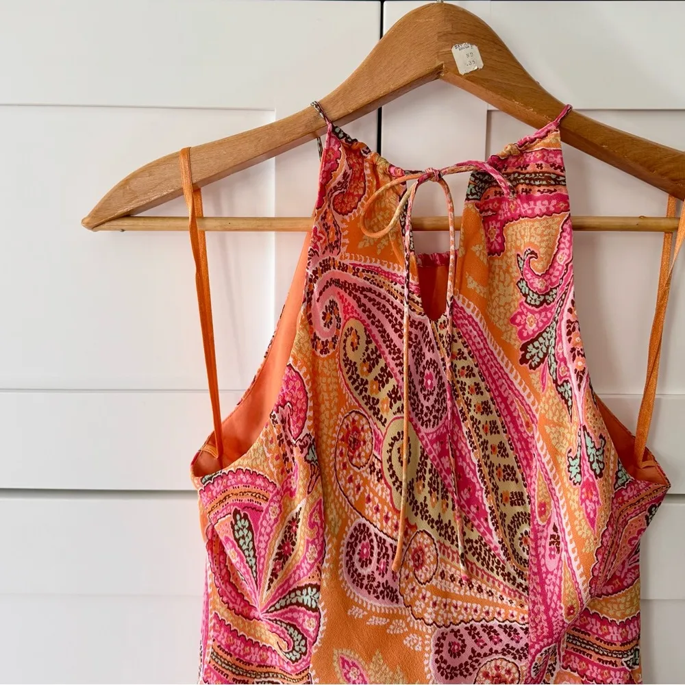 VTG Ann Taylor Silk Pink & Orange Paisley Print Slip Dress, Midi Length sz. 8P - Image 9