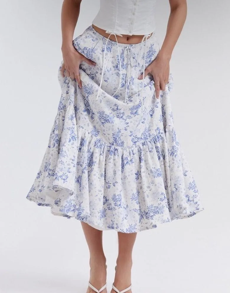 House Of CB  Aitana Blue Print Midi Skirt - Image 5