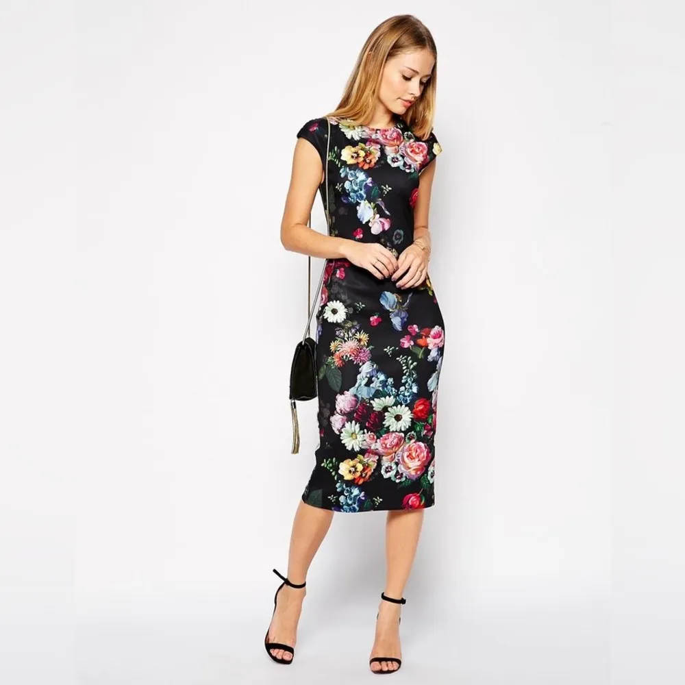 Ted Baker Robyne Oil Painting Floral Cowl Neck Midi Dress Size 1 / US 4 - Image 3