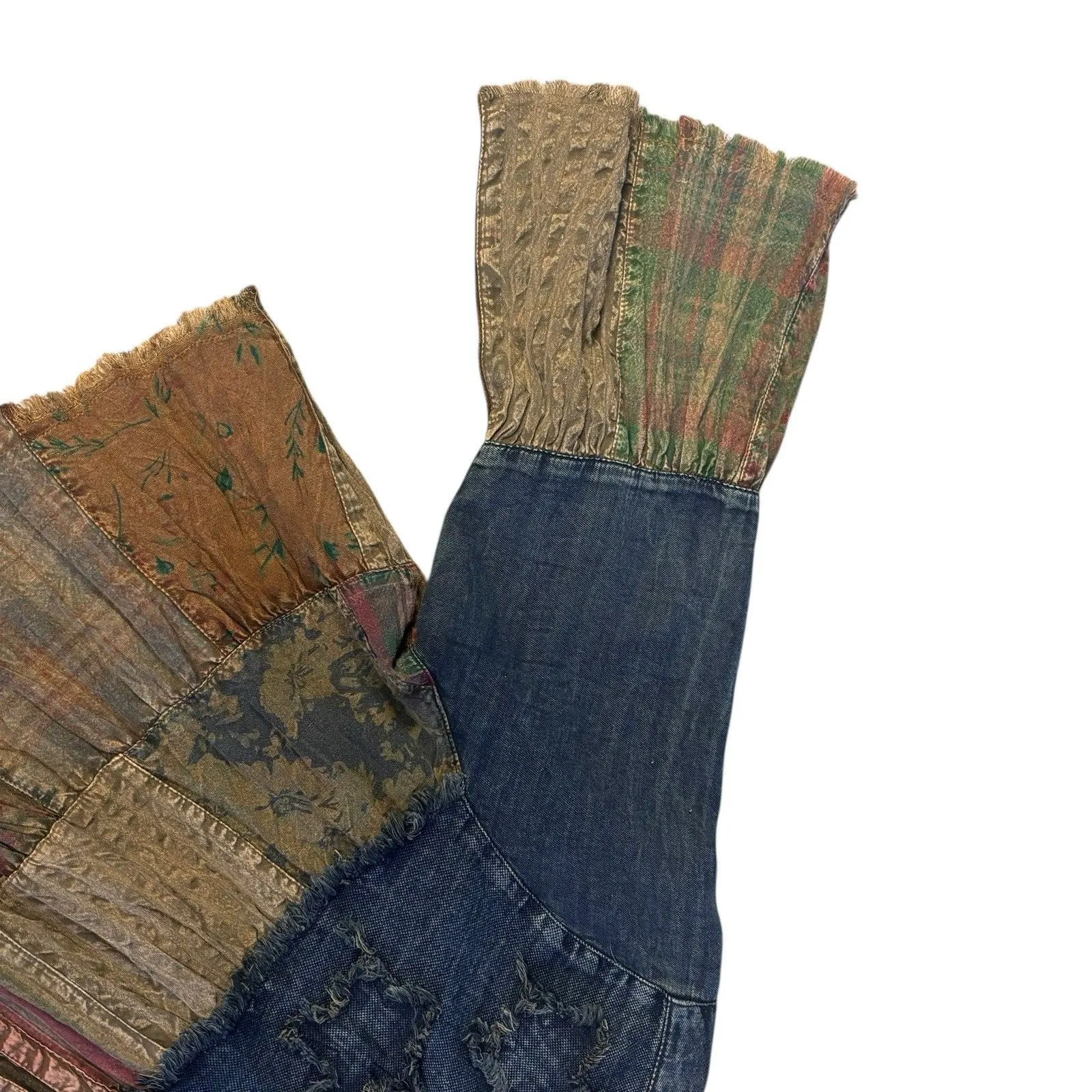 Young Threads Ruffle Patchwork Boho Denim Cardigan M Whimsiboho Western Hippie Blue Size M - Image 5