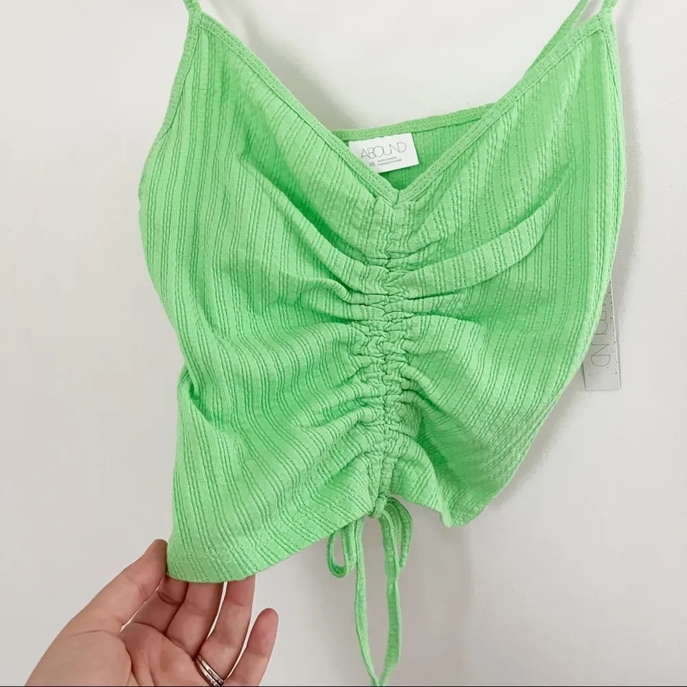 Abound NWT  Neon/ Lime Green Drawstring Cinched V-neck Front Tank Top Size XS - Image 2