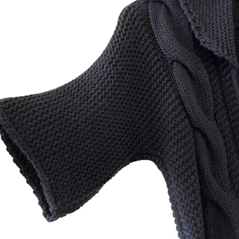 Black Knit Open Front Tie Snap Button Closure ¾ Sleeves Sweater Women’s Cardigan Size M - Image 9