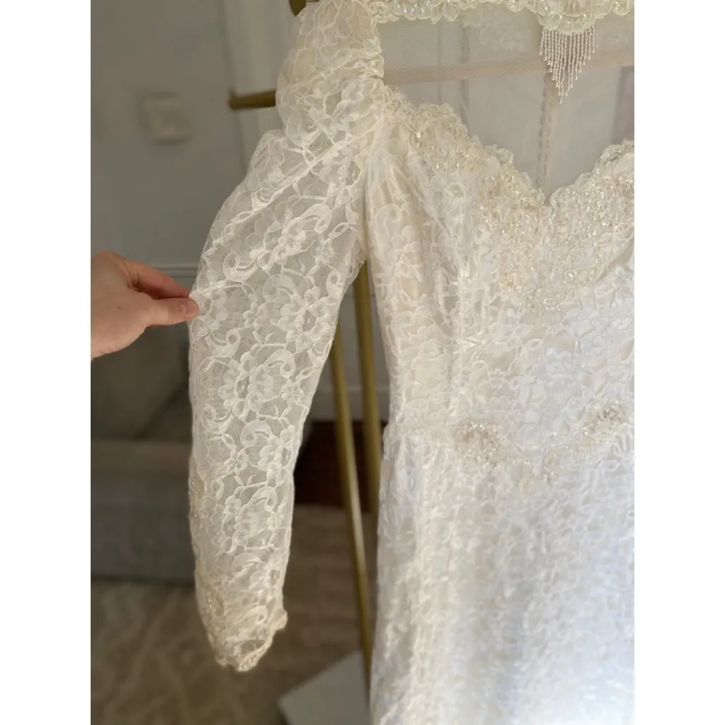 Vintage Romantic Lace Overlay Long Sleeve Wedding Dress Clean Girl Castle Bride White - Image 15