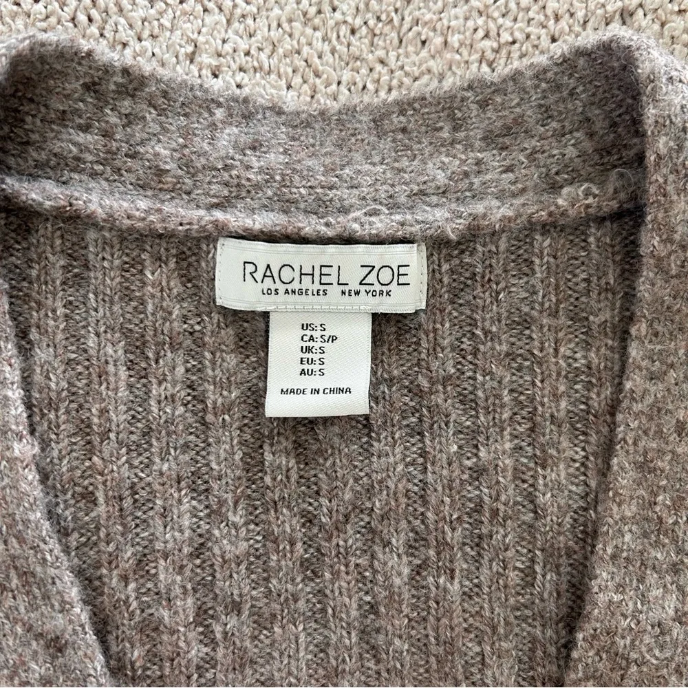 Rachel Zoe Brown Cream Argyle V-neck Cardigan Button front Sweater - Image 5