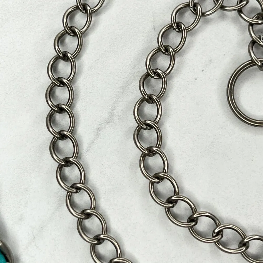 Silver Tone Faux Leather Woven Chain Link Belt Y2K One Size (OS) ✨ - Image 10