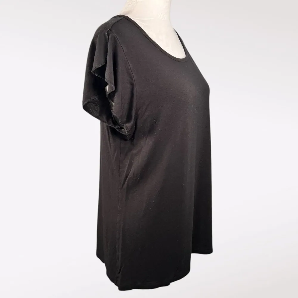 Black Short Flutter Sleeve T-Shirt Top Large - Image 6