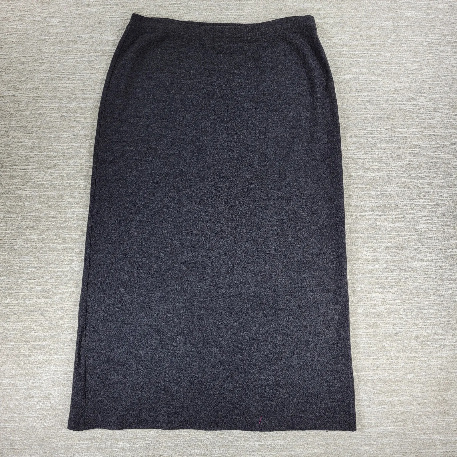 Eileen Fisher Wool Midi Skirt Medium Heather Gray Knit Elastic Waist USA - Image 3
