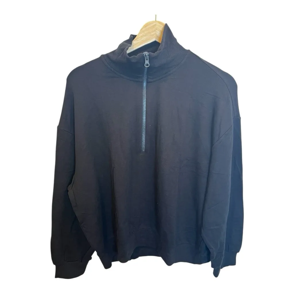 Lou & Grey Signaturesoft Sweatshirt Size Large Quarter Zip Black Loungewear NWT - Image 2