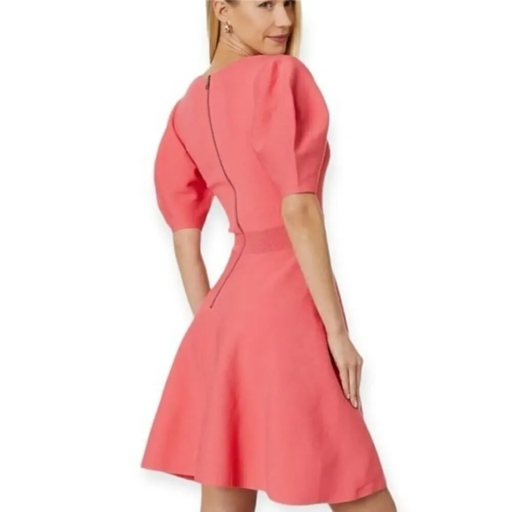 TED BAKER Hayliy Sleeve Detailed Skater Dress Coral Size 3 = Size 8 NEW - Image 2