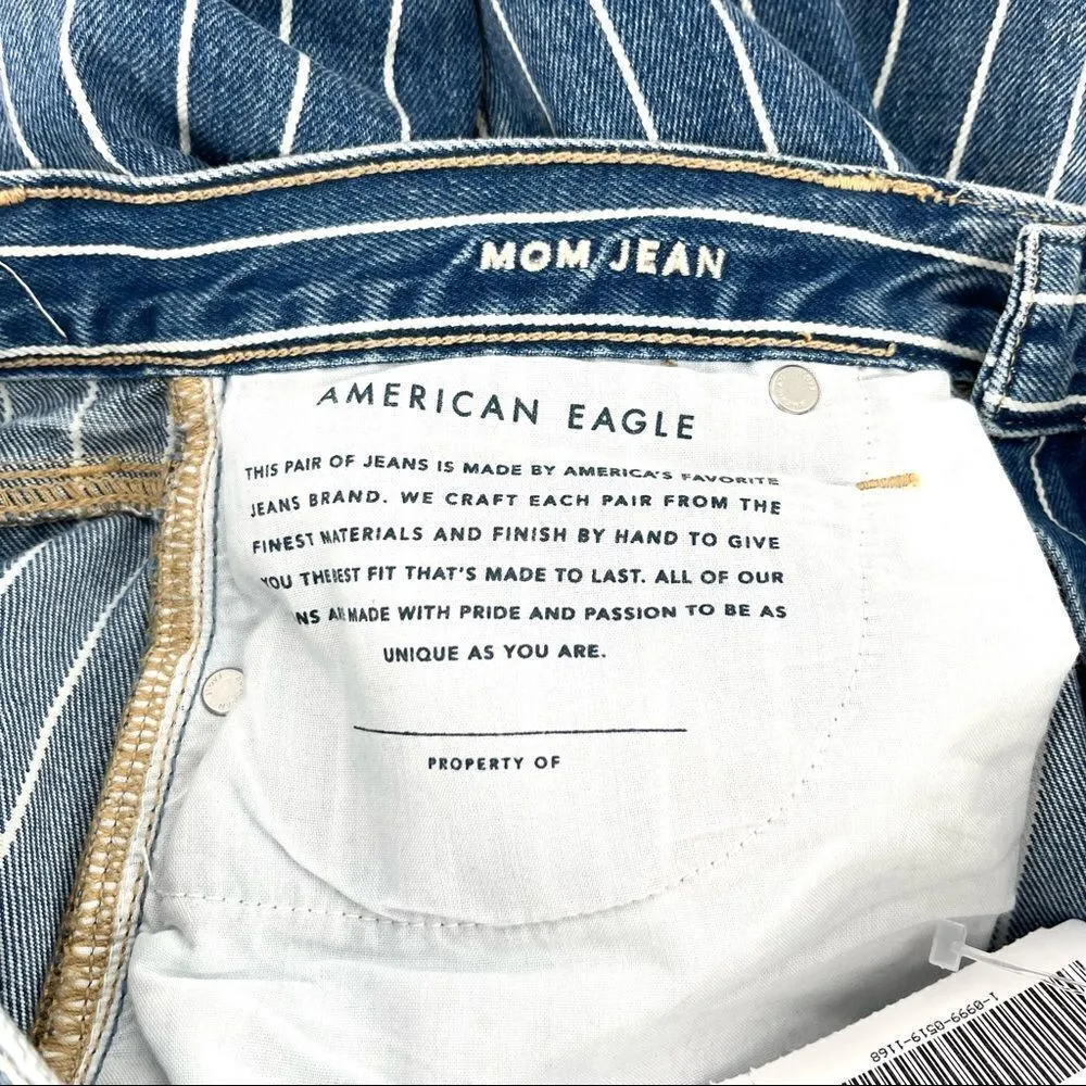 American Eagle Indigo Striped Hi Rise Mom Jean‎ Size 8 Blue NWT - Image 6
