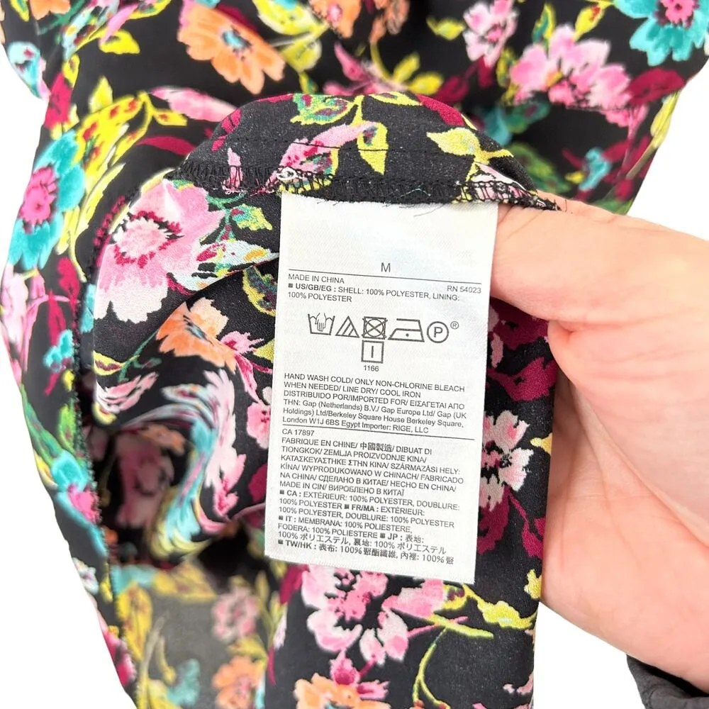 Banana Republic Black Floral Belted Tiered Dress Sz M - Image 7