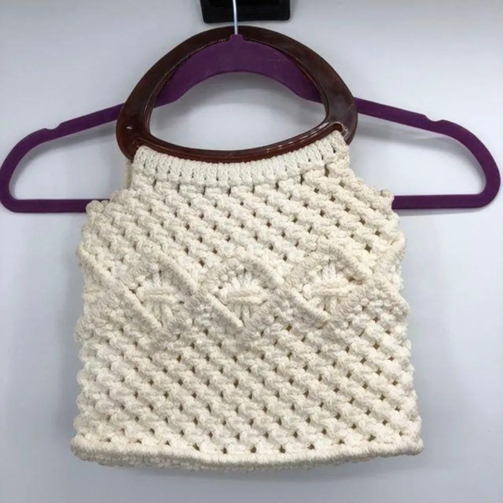Vintage Hand Made Crocheted Purse Cream - Image 3