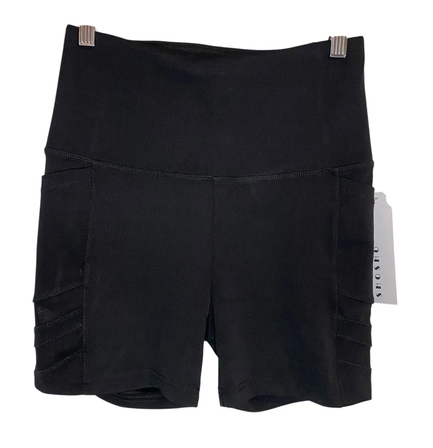 Shosho Compression Bike Shorts Womens Small Black Mesh High Rise Pockets Active - Image 1