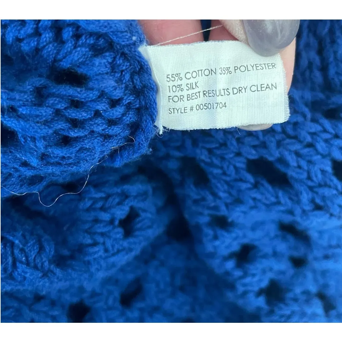 Club Monaco Sweater Women Blue Crew Neck Long Sleeve Crochet Knit Pullover - Image 9