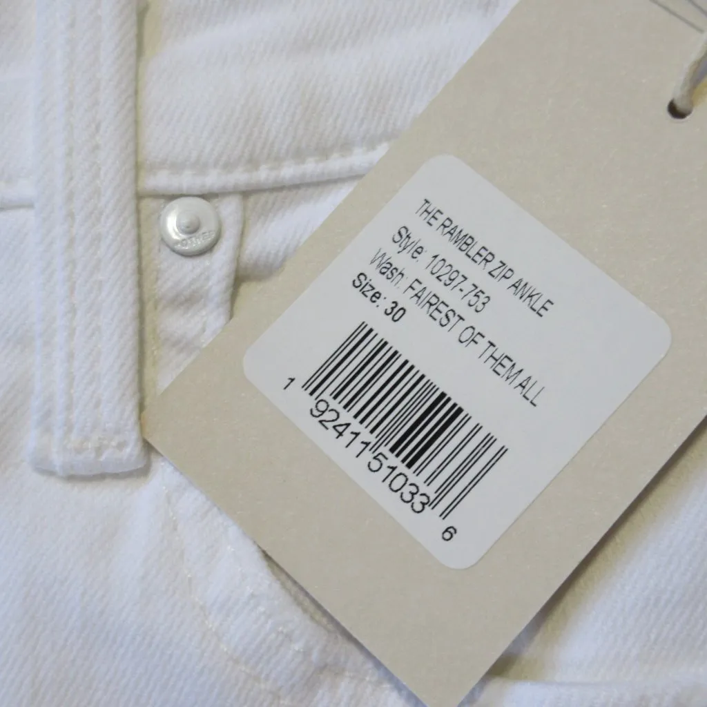 NWT Mother Rambler Zip Ankle in Fairest Of Them All Wide Stretch Crop Jeans 30 White - Image 6