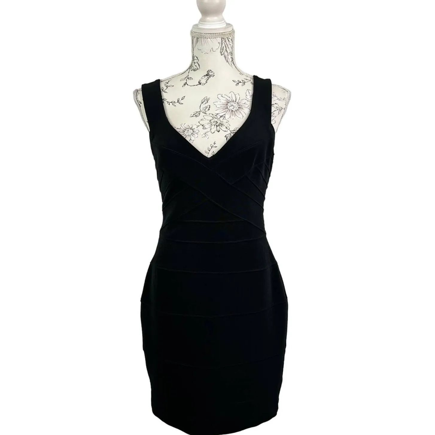 Tadashi Shoji Black Bandage V Neck Sleeveless Bodycon Cocktail Dress Size M - Image 8