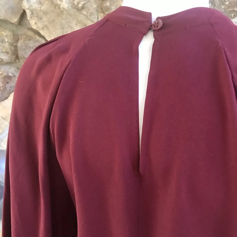Leith Burgundy Long Sleeve Balloon Sleeve Blouse Women's Size Small - Image 5