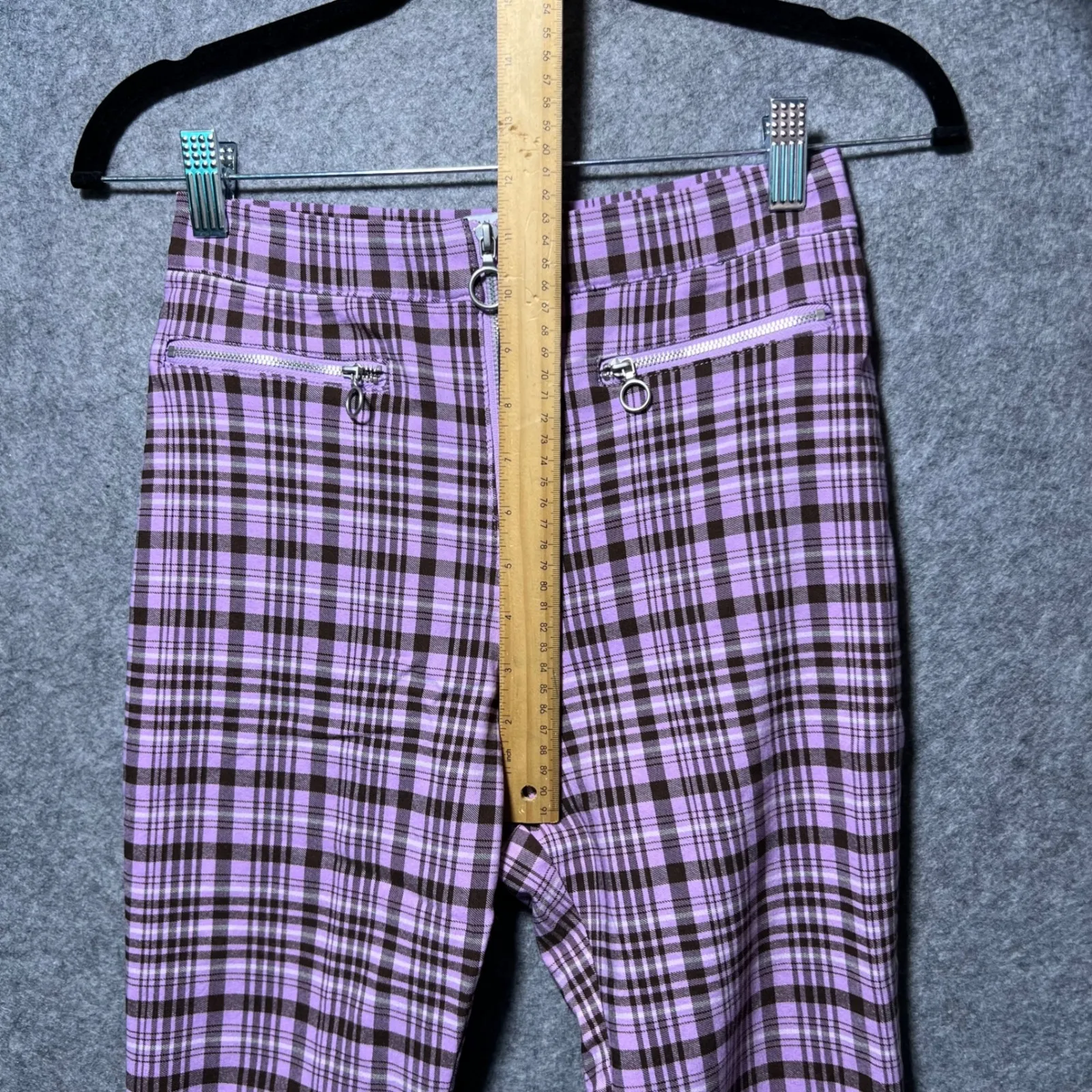 Urban Outfitters Plaid High Rise Skinny Pants Purple Brown Women's Size 4 Zipper - Image 5