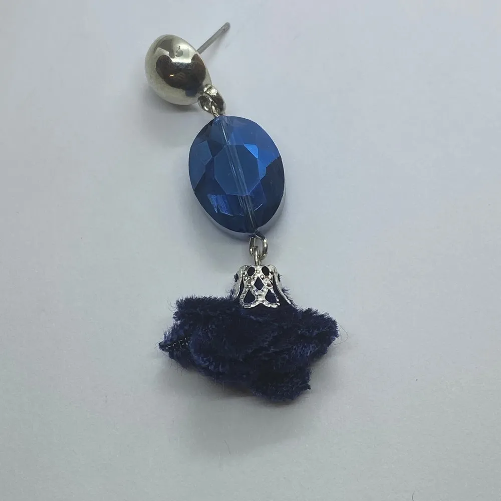 Silver-Tone Blue Beaded & Pom-Pom Dangle Earrings - Image 7