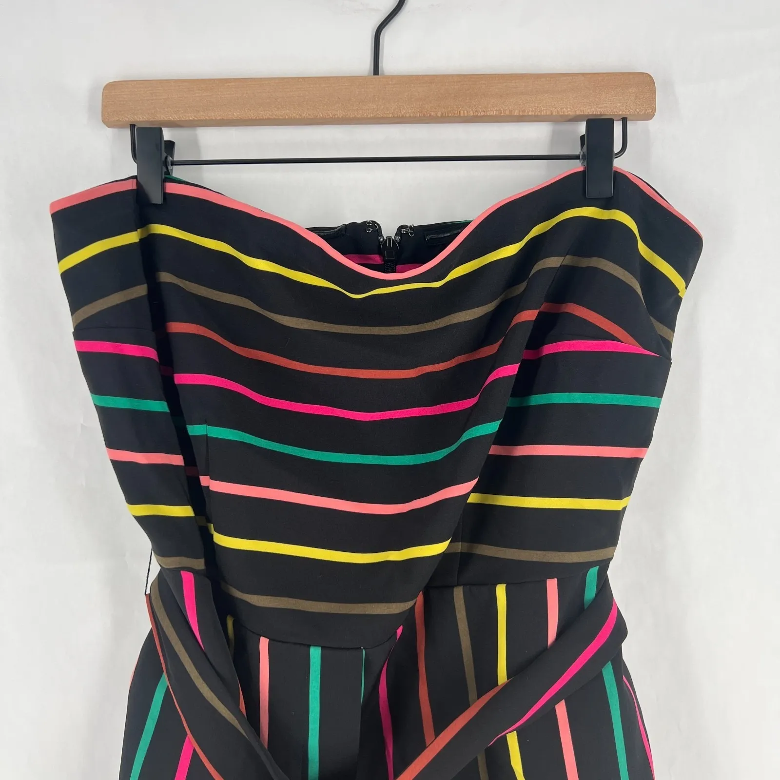 New York & Company Jumpsuit Womens XL Multicolor Striped Strapless Tie Waist Black - Image 2