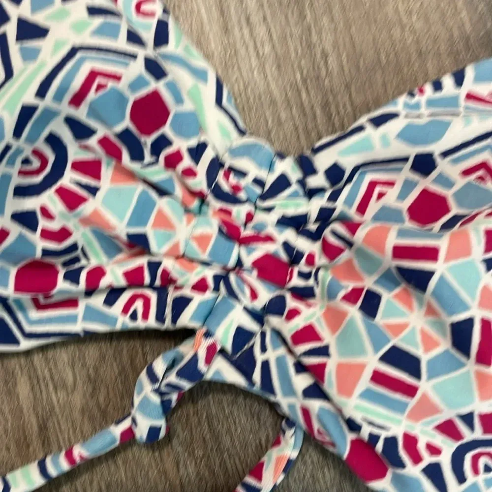 Helen Jon Nantucket Sweetheart Halter Bikini Top Medium Solid Blue Bottom White - Image 5