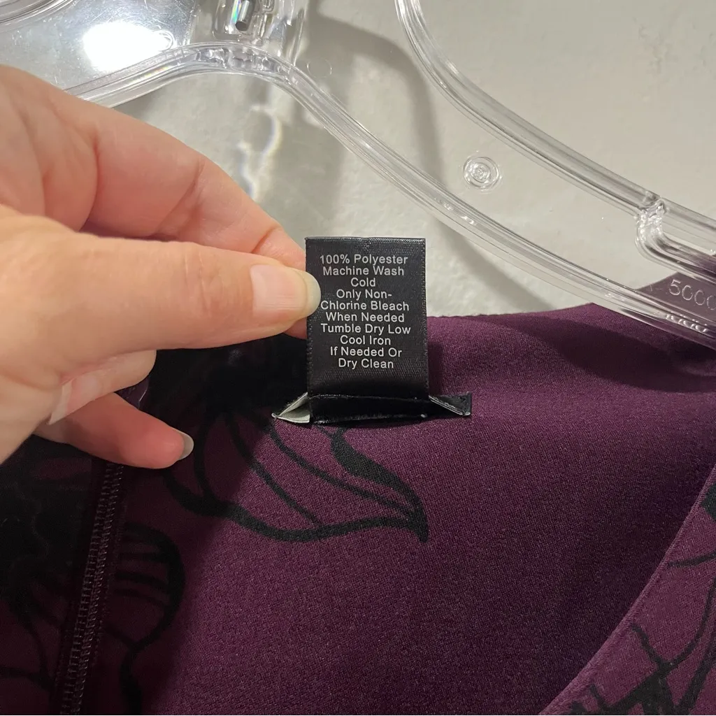 Ann Taylor Factory Purple Shift Dress Size 14 Long Balloon Sleeves Flowers - Image 6