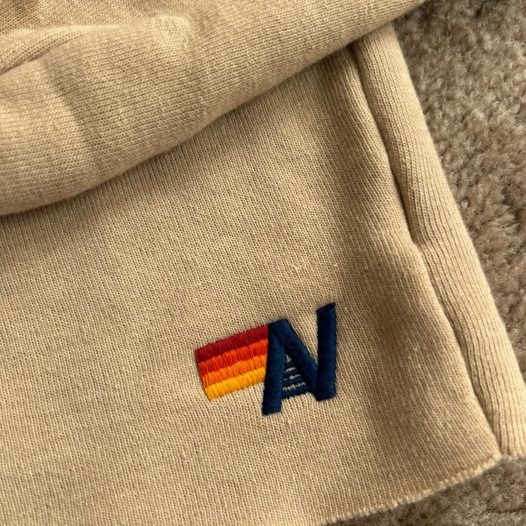 Aviator Nation Rugby Bolt Stitch Cropped Crewneck in Sand Beige - Image 6