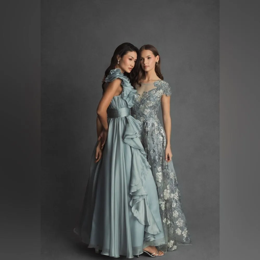 MAC DUGGAL 20294 Green Floral Embroidered Short Sleeve Gown - Image 5