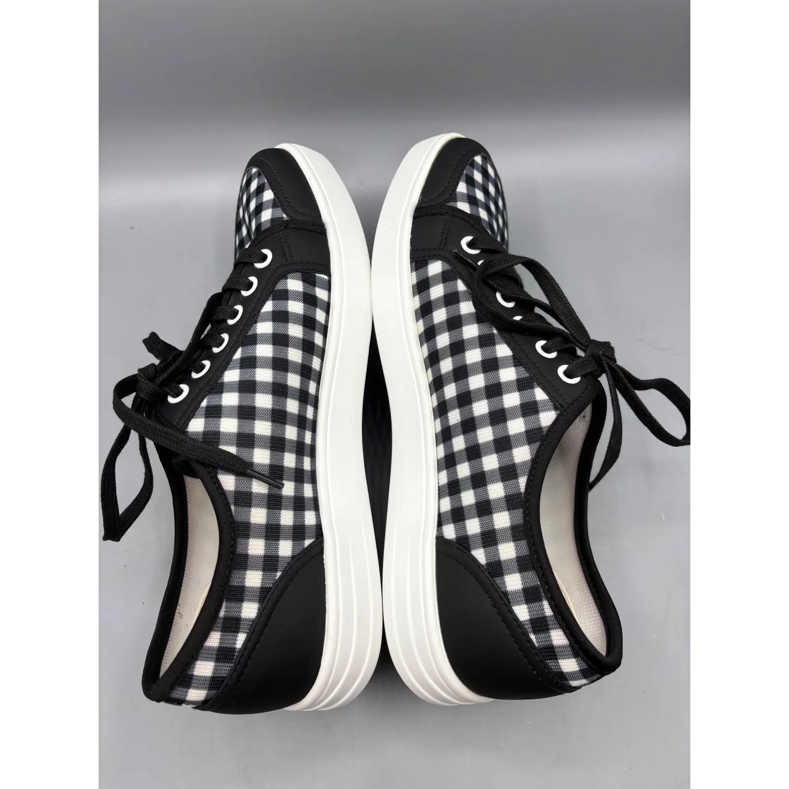 TRAQ Alegria Sneaq‎ Sneakers Womens 40 Black White Gingham Plaid Comfort Shoes Size 9.5 - Image 6