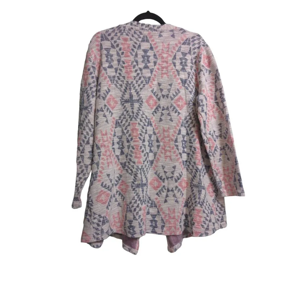 Ariat Womens Cardigan Sweater Pink Geometric Long Sleeve Open Front Neckline XXL - Image 2