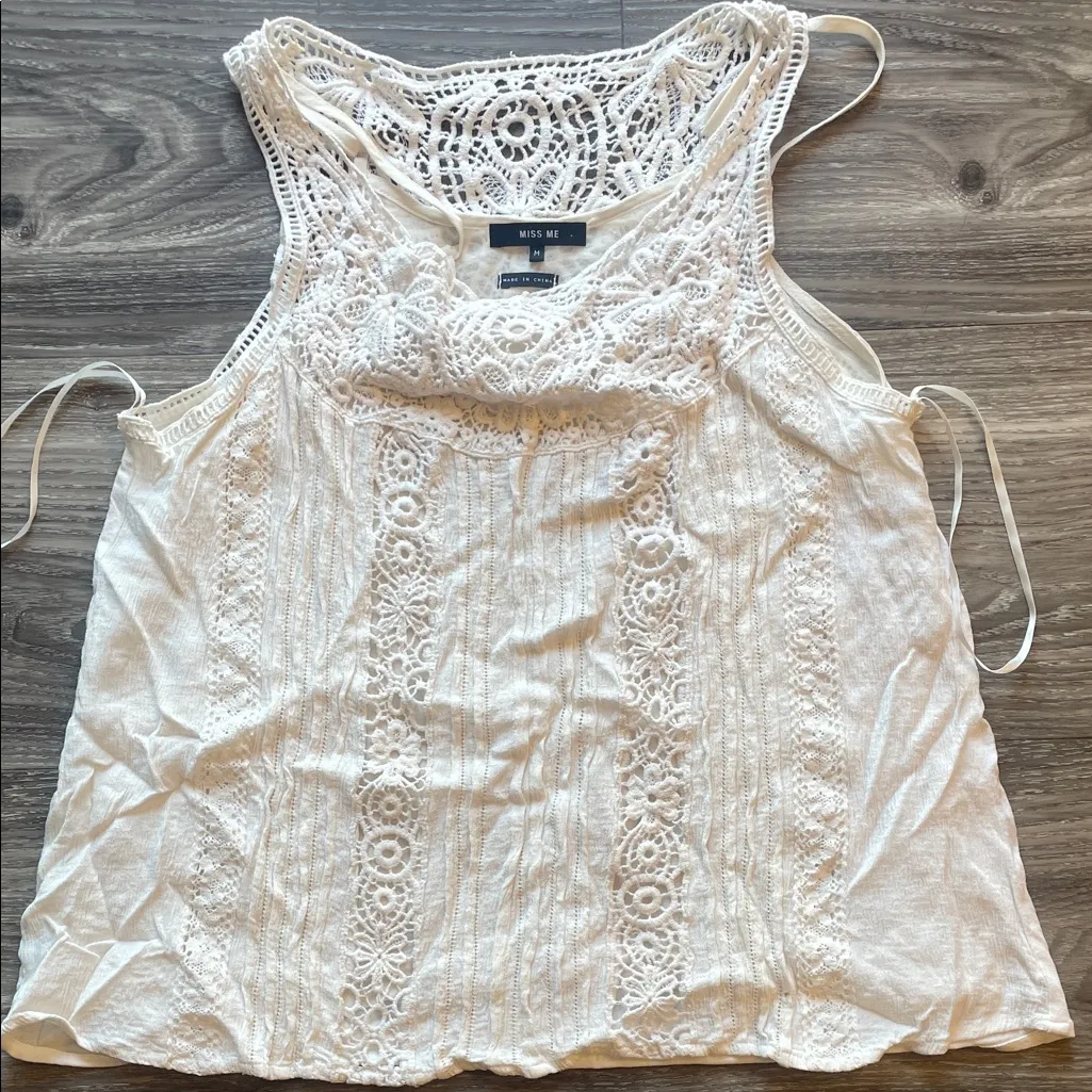 Miss Me White Lace Tank Top - Image 6