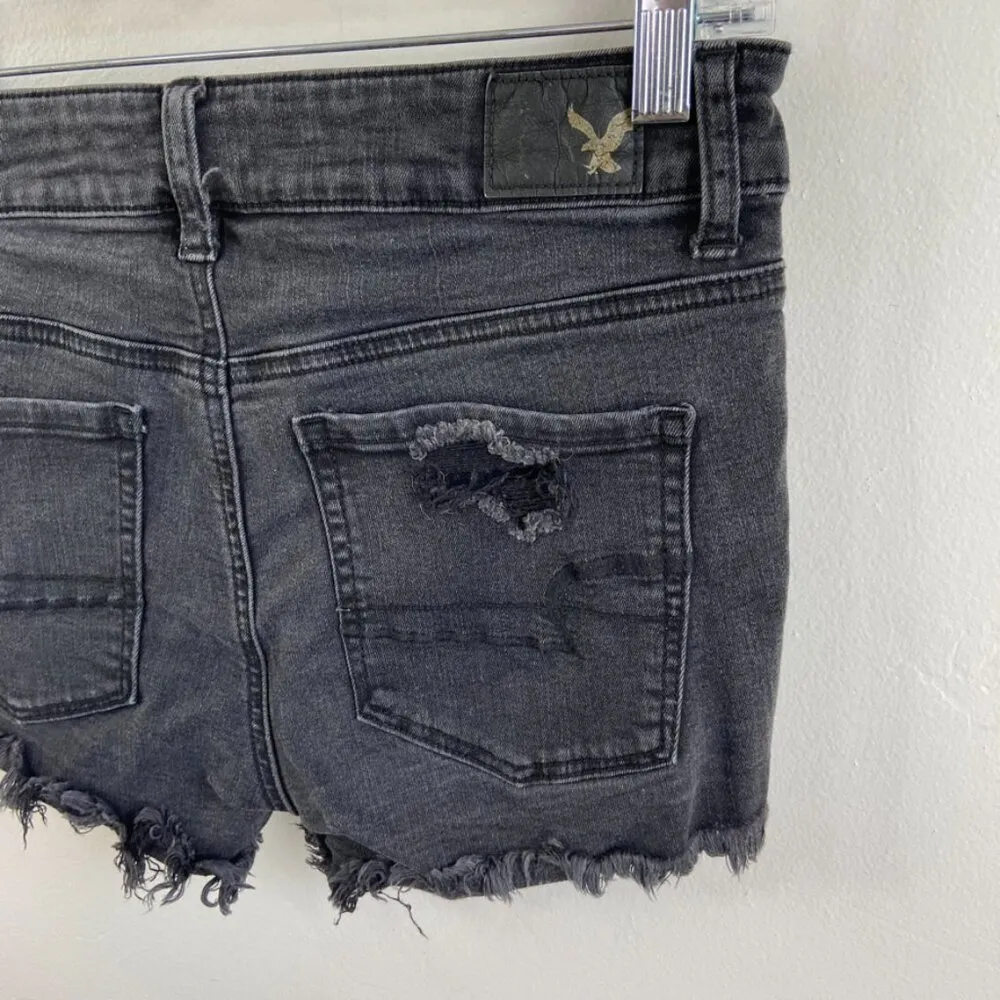 American Eagle Faded Black Super Stretch Hi-Rise Distressed Shortie Shorts - Image 10
