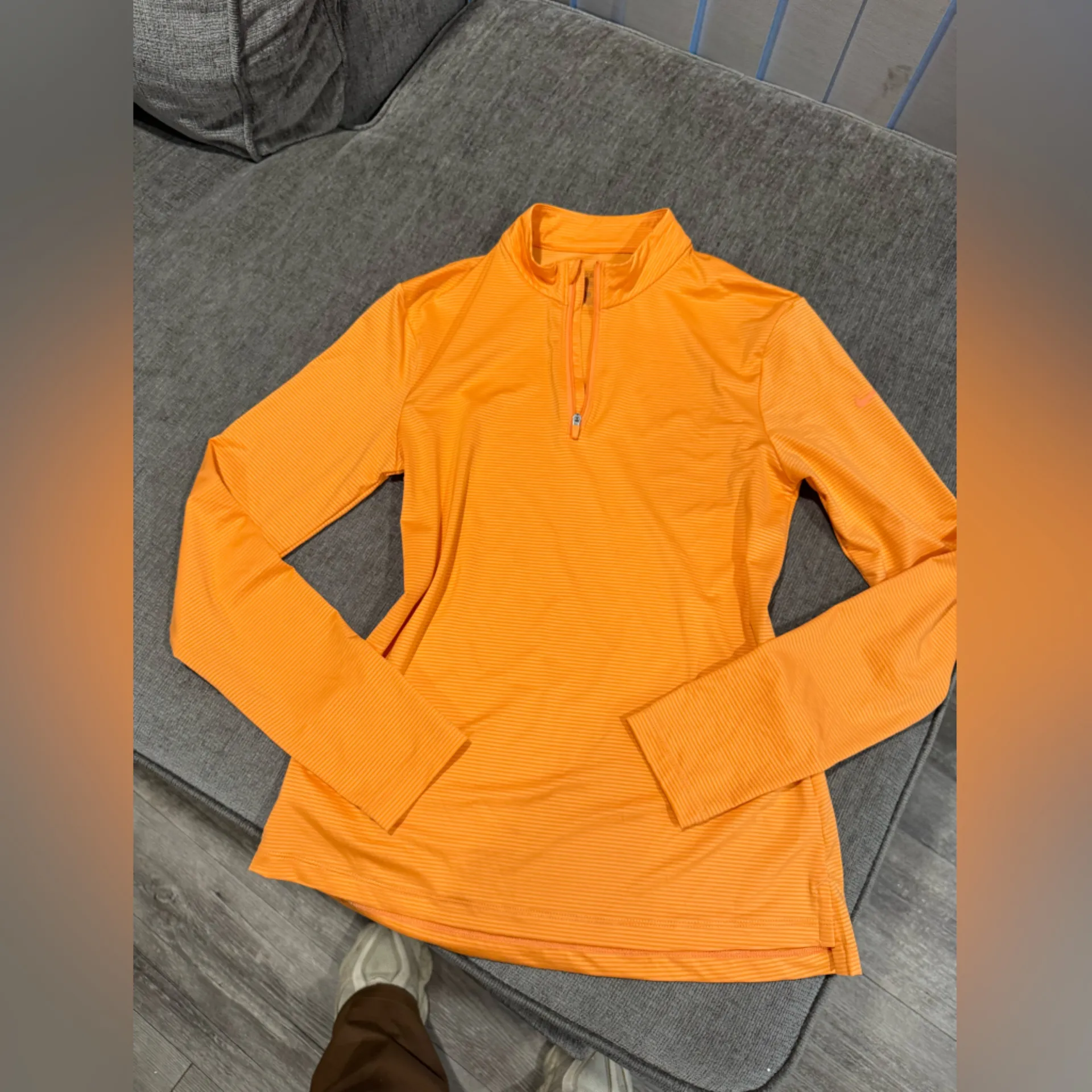 Nike Women's Orange Long Sleeve Quarter-Zip Top - Image 5