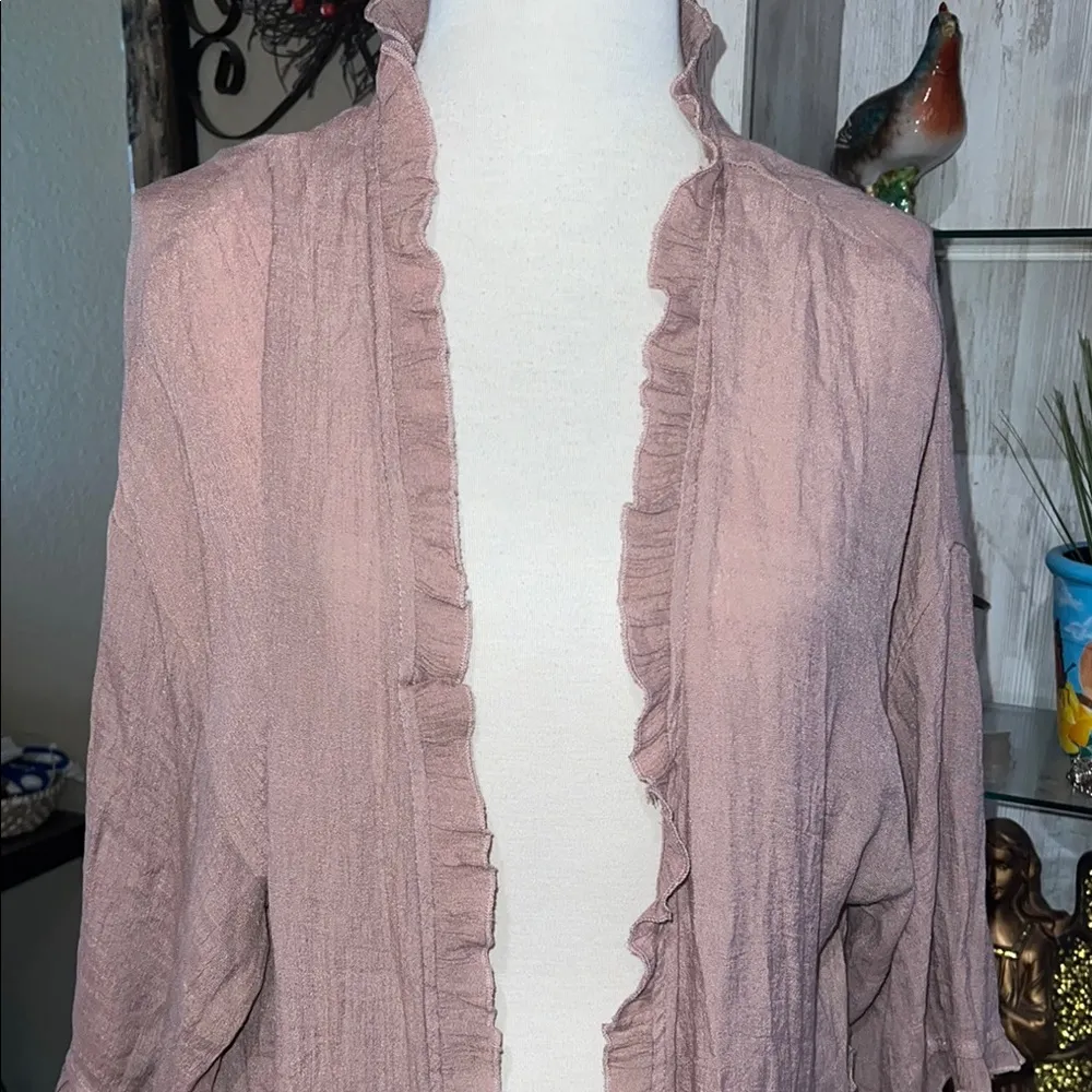 Easel Tiered Ruffled Cardigan in Mauve size L - Image 2