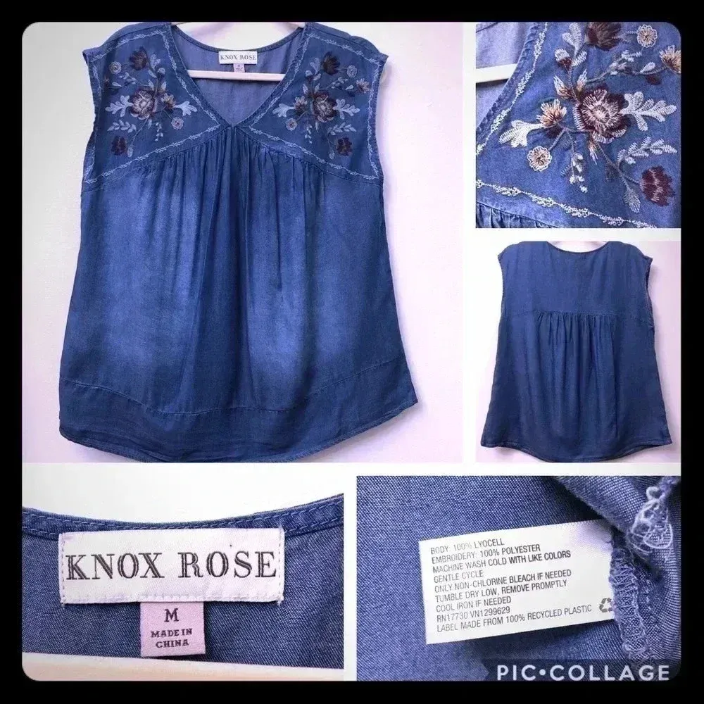 Knox‎ Rose Jean Tank Embroidered Floral Design - Size M - Image 2