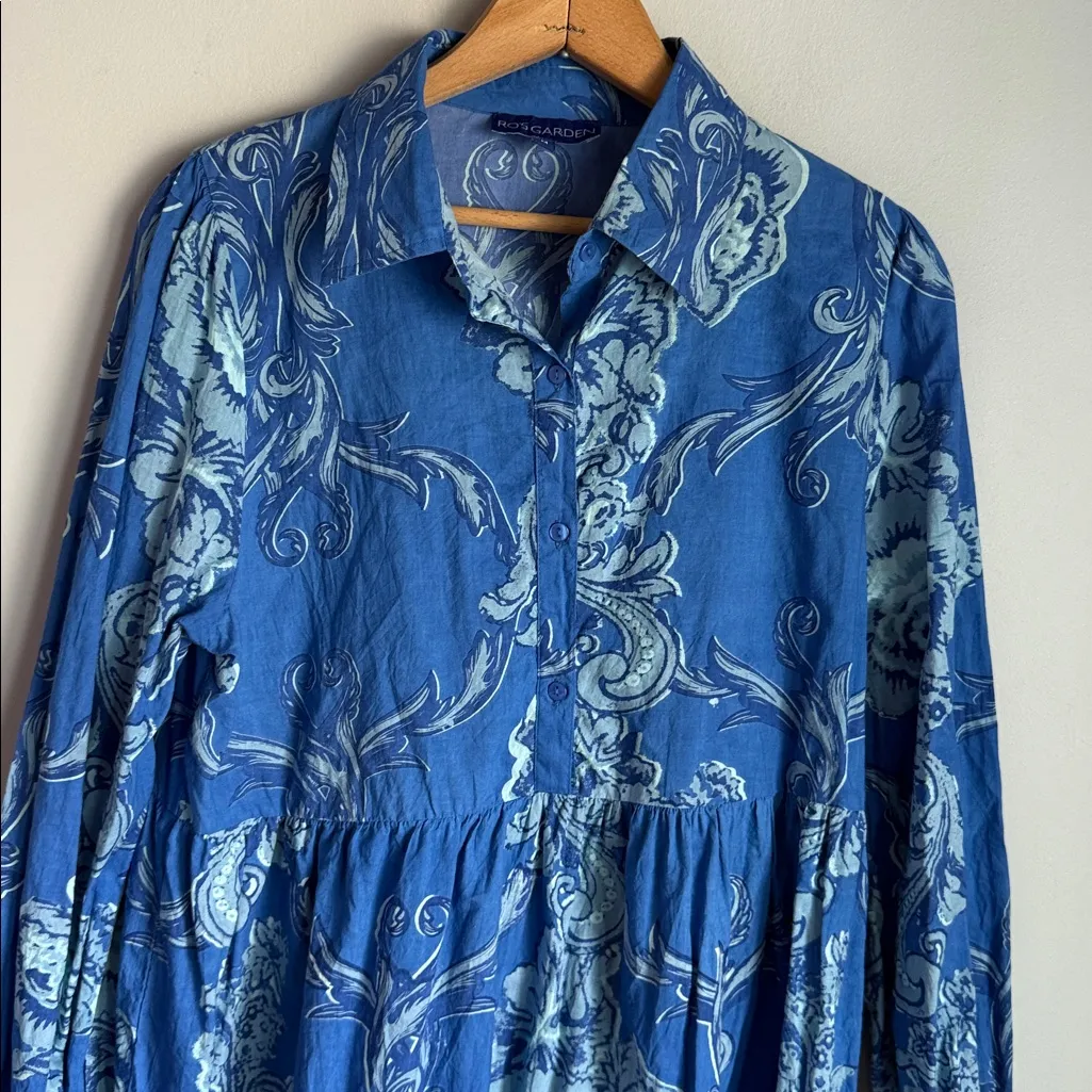 Tuckernuck Ro's Garden Cotton Shirt Dress in a blue floral print Medium - Image 3