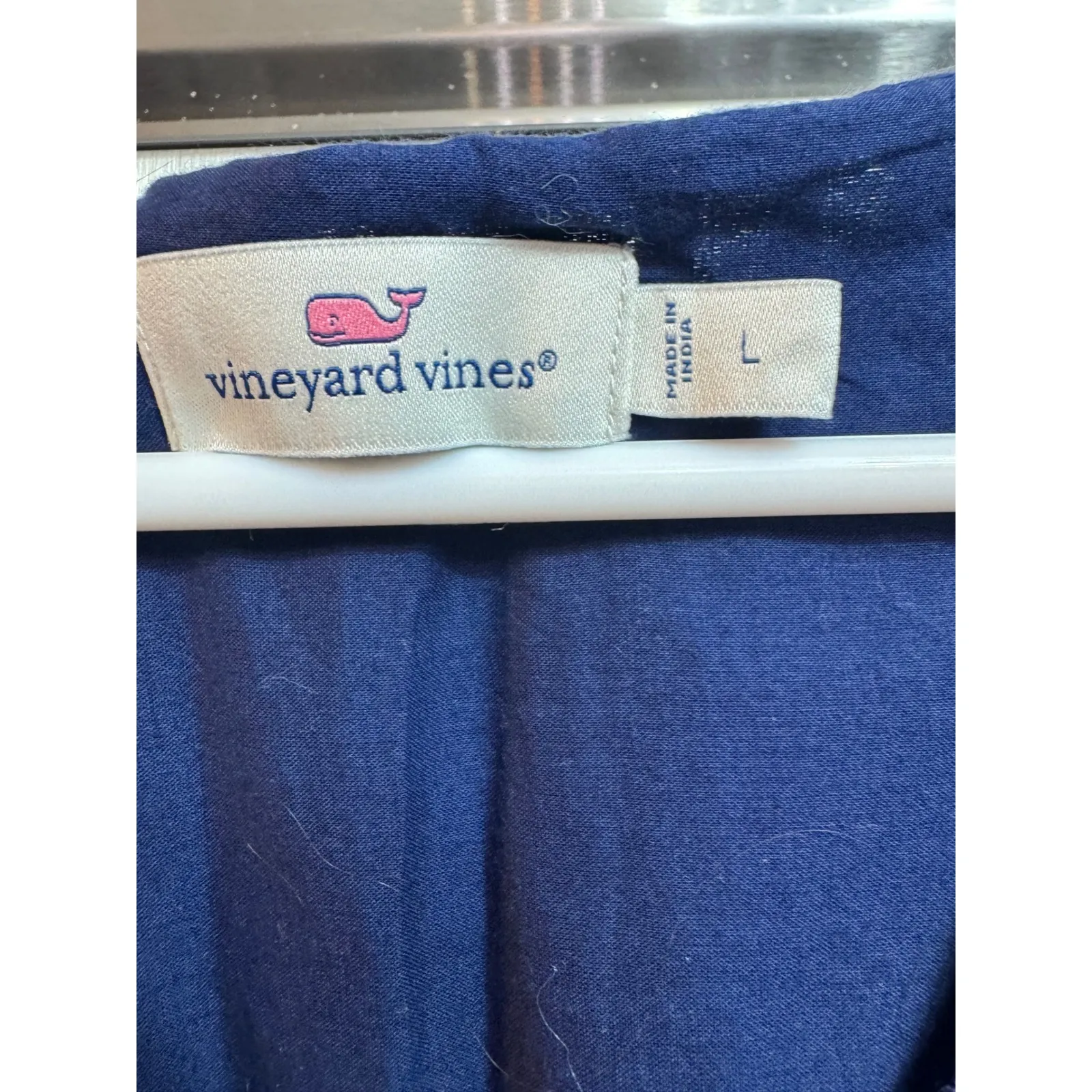 Vineyard Vines‎ Linen Pintuck Dress Navy Blue Linen Blend Flutter Sleeve Size L - Image 3