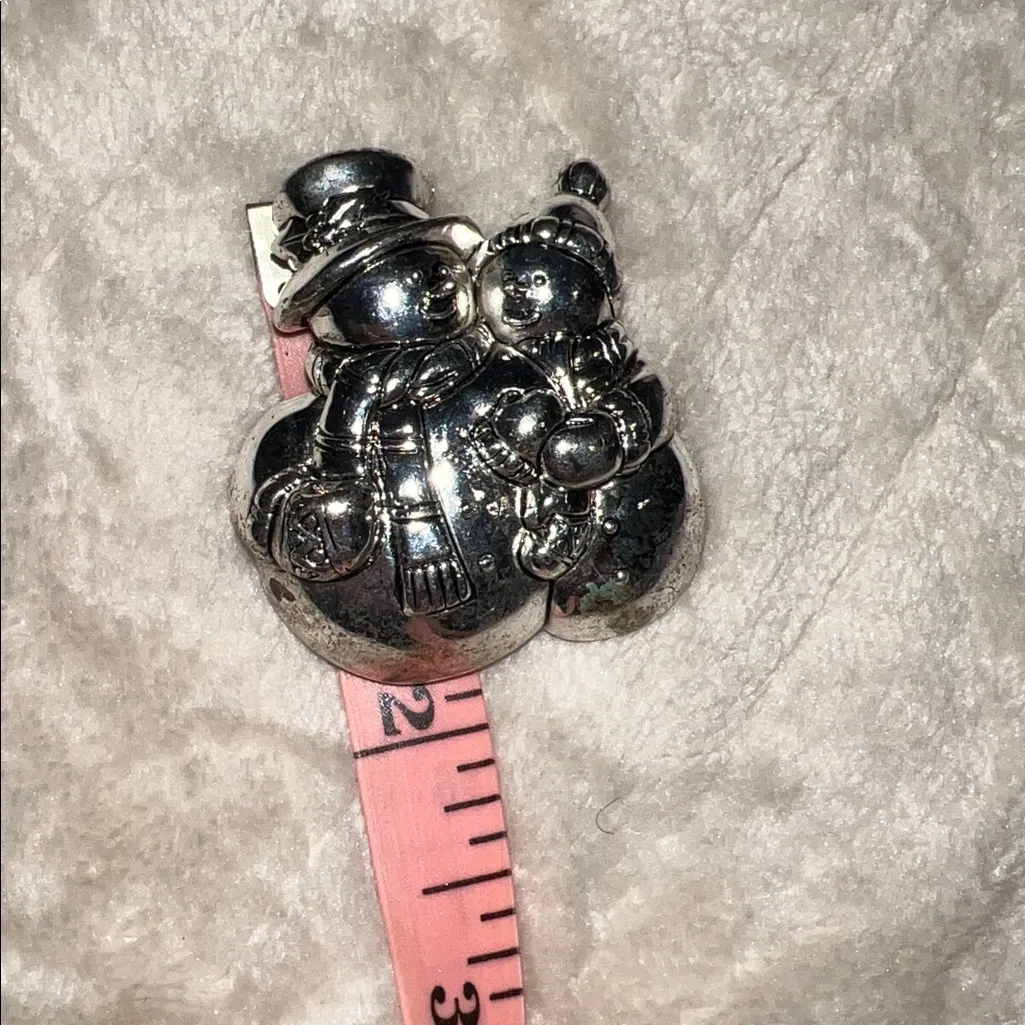 Vintage Silver Snowman couple cute brooch for the holidays - Image 5